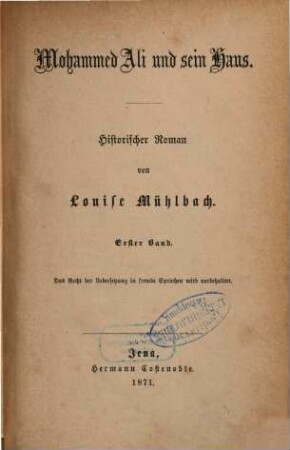 Mohammed Ali und sein Haus : Historischer Roman von Louise Mühlbach, 1