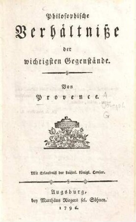 Philosophische Verhältniße der wichtigsten Gegenstände