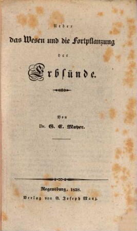 Über das Wesen und die Fortpflanzung der Erbsünde