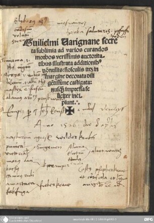 Guilielmi Varignane secreta sublimia ad varios curandos morbos : verissimis auctoritatibus illustrata ; additionibus nonnullis, flosculis item in margine diligentissime castigata