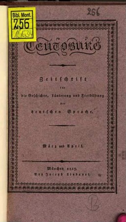 Teutoburg : Zeitschr. für d. Geschichte, Läuterung u. Fortbildung d. dt Sprache. 1815,2, 1815, 2 (März/Apr.)