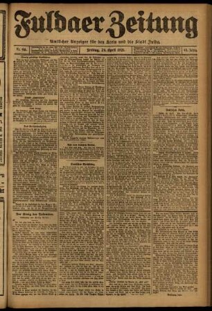 Erste Ausgabe vom Freitag, den 29. April 1921.