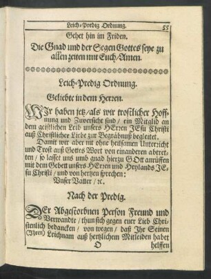 Leich-Predig Ordnung.