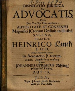 Disputatio Iuridica De Advocatis