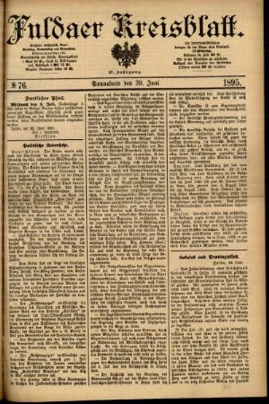 Erste Ausgabe vom Samstag, den 29. Juni 1895.
