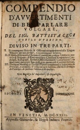 Compendio d'Avvertimenti di ben parlare volgare