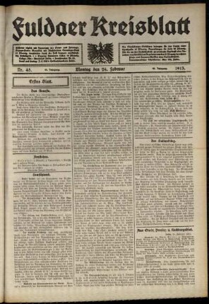 Erste Ausgabe vom Montag, den 24. Februar 1913.
