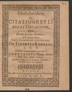 Theses Iuridicae, De Citatione Et Libelli Oblatione