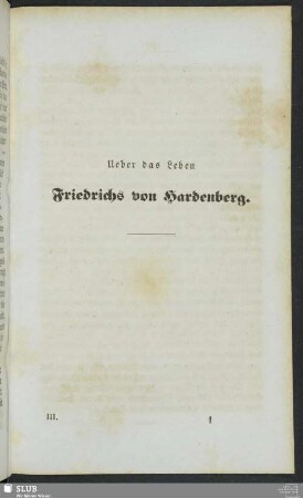 Ueber das Leben Friedrichs von Hardenberg