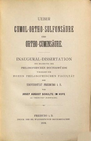 Über Cumol-Ortho-Sulfonsäure und Ortho-Cuminsäure