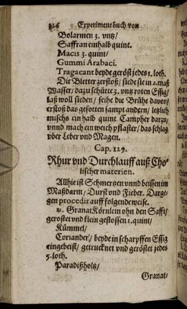 Cap. 129.; Rhur und Durchlauff auß Cholischer materien.