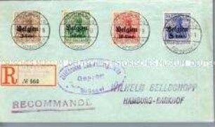 Briefumschlag mit Marken und Stempeln aus dem besetzten Belgien