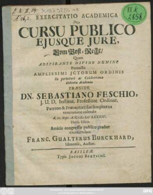 Exercitatio Academica De Cursu Publico Eiusque Iure
