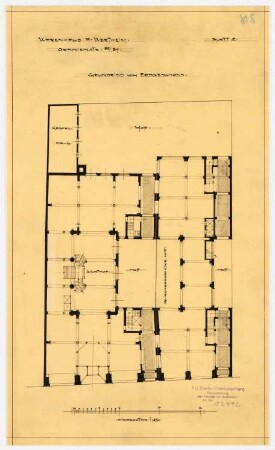 Warenhaus Wertheim, Oranienstraße, Berlin 1. u. 2. Bauabschnitt: Grundriss EG, 1:250
