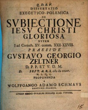 Dissertatio Exegetico-Polemica De Svbiectione Iesv Christi Gloriosa Svper I ad Corinth. XV., comm. XXII - XXVIII