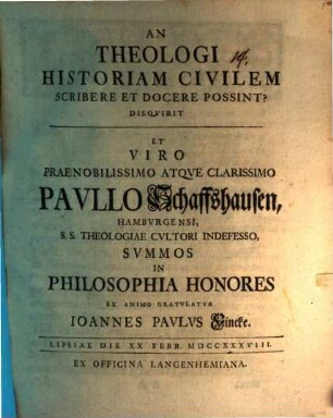 An theologi historiam civilem scribere et docere possint?