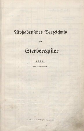 Jahrestabellen 1932 - 1933 Sterbefälle Ohligs (aus Sterberegister 1932 - 1933)