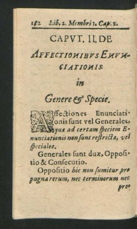 Caput II. De Affectionibus Enunciationis in Genere & Specie.