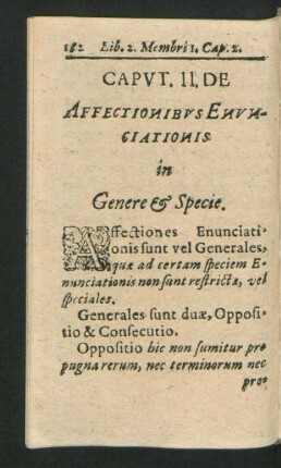 Caput II. De Affectionibus Enunciationis in Genere & Specie.