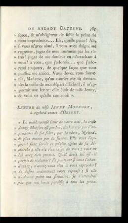 Lettre de miss Jenny Monfort, à mylord comte d'Ossery.