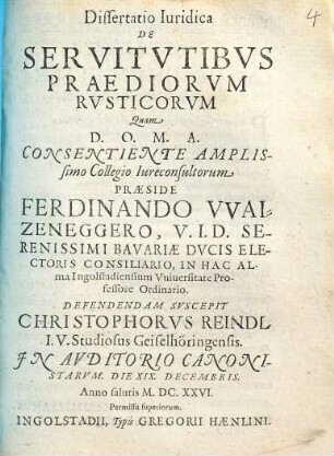 Dissertatio Iuridica De Servitvtibvs Praediorvm Rvsticorvm