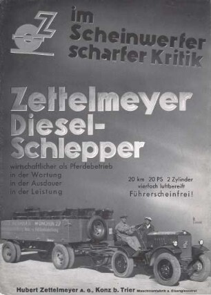 Werbeblatt für Diesel-Schlepper der Firma Zettelmyer