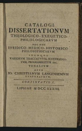 Continuatio I. Lipsiae M DCC XXXIII.