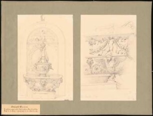 San Lorenzo-Brunnen, Florenz / Santi Apostoli Grabmal für Pietro Riario, Rom: Perspektivische Ansicht S. Lorenzo-Brunnen, Florenz und SS. Apostoli Grabmal für Pietro Riario, Rom
