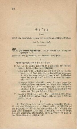 Gesetz wegen Erhebung einer Stempelsteuer ...