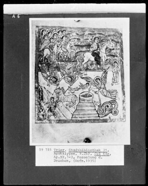Apokalypse des Johannes (Die sog. Trierer Apokalypse) — Die Fesselung des Drachens, Folio 64recto