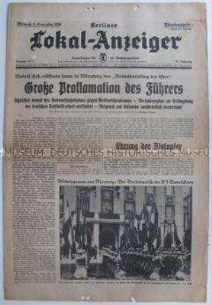 Tageszeitung "Berliner Lokal-Anzeiger" zur Eröffnung des Reichsparteitages der NSDAP in Nürnberg