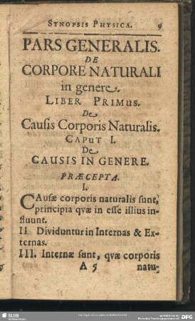 Pars Generalis. De Corpore Naturali in genere
