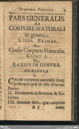 Pars Generalis. De Corpore Naturali in genere