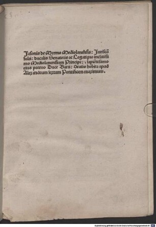 Oratio habita apud Alexandrum VI. pro Mediolanensium principe : Rom, 1492.12.13
