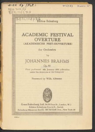 Academic festival overture for Orchestra : op. 80