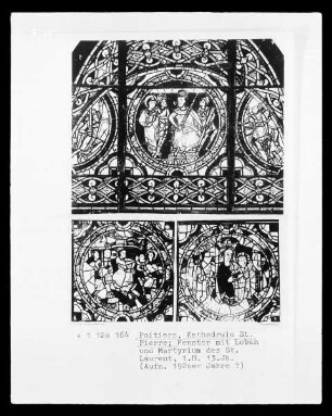 Glasbild mit Szenen aus dem Leben des Heiligen Laurent