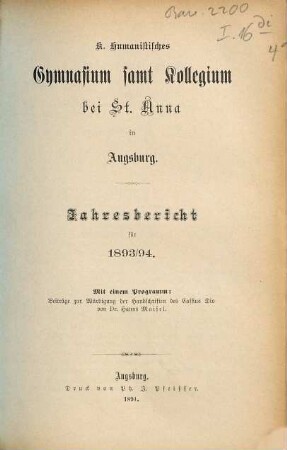 Jahresbericht. 1893/94 (1894)