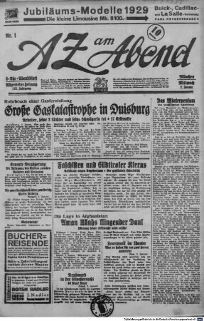 AZ am Abend : Allgemeine Zeitung ; Acht-Uhr-Abendblatt. Jg. 132. 1929, 1. 1. - 31. 3. = 365,2