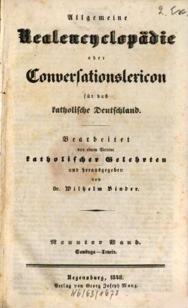 Allgemeine Realencyclopädie oder Conversationslexicon für das katholische Deutschland, 9. Sambuga - Tencin