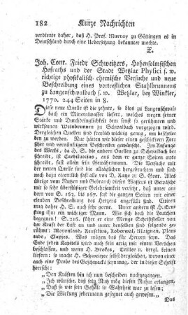 Richtige physikalisch-chemische Versuche und neue Beschreibung eines vortrefflichen Stahlbrunnens.