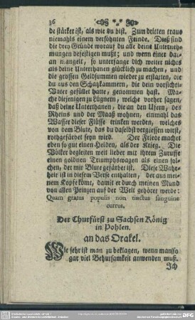 Der Churfürst zu Sachsen König in Pohlen an das Orakel