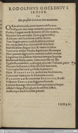 Rodolphus Goclenius Senior In Hoc praesens Lexicon Harmonicum