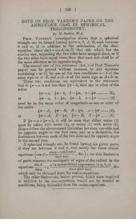 Note on Prof. Tanner's paper on the ambiguous case in spherical trigonometry.