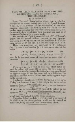 Note on Prof. Tanner's paper on the ambiguous case in spherical trigonometry.