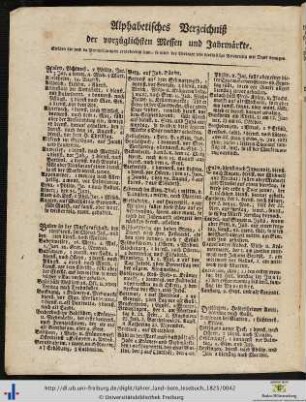 Alphabetisches Verzeichniß der vorzüglichen Messen und Jahrmärkte.