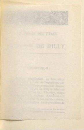 Inventaire des Titres de la Maison de Billy par le Vicomte Oscar de Poli