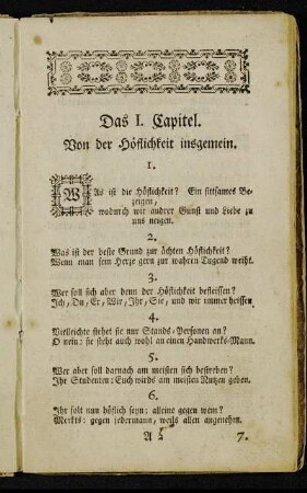 Das I. Capitel. Von der Höflichkeit insgemein.
