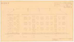 Siedlung Attilahöhe, Berlin-Tempelhof: Tankredstraße 18-24: Aufriss Hofseite 1:50