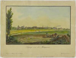 Leipzig von Süden, Umrissradierung, 1830 : Leipzig von der Mittagsseite. - Leipzig : Philipp Lenz , [um 1830]. - 1 Kunstbl. : kol. Umrissradierung ; 31 x 19 cm