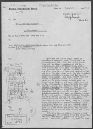 Upfingen-Sirchingen: Visitationsbericht mit Pfarrbericht 1955